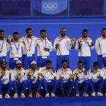 
              FILE - The India field hockey team poses for a photo with their bronze medal after taking third place in the men's field hockey event at the 2020 Summer Olympics, on Aug. 5, 2021, in Tokyo, Japan. As Olympic sports target new and more dynamic youth-focused formats, field hockey is making its move toward a first World Cup for a five-a-side version and one day joining the Summer Games.(AP Photo/John Locher, File)
            