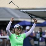 
              Minjee Lee, of Australia, celebrates a win after the final round of the U.S. Women's Open golf tournament at the Pine Needles Lodge & Golf Club in Southern Pines, N.C., on Sunday, June 5, 2022. Minjee Lee, of Australia, won the match. (AP Photo/Mike Stewart)
            