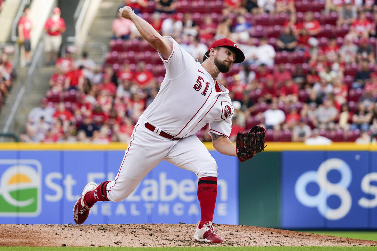 Cincinnati Reds starting pitcher Graham Ashcraft throws during the third inning of the team's baseb...