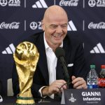 
              FIFA President Gianni Infantino answers questions during a 2026 soccer World Cup news conference Thursday, June 16, 2022, in New York. (AP Photo/Noah K. Murray)
            