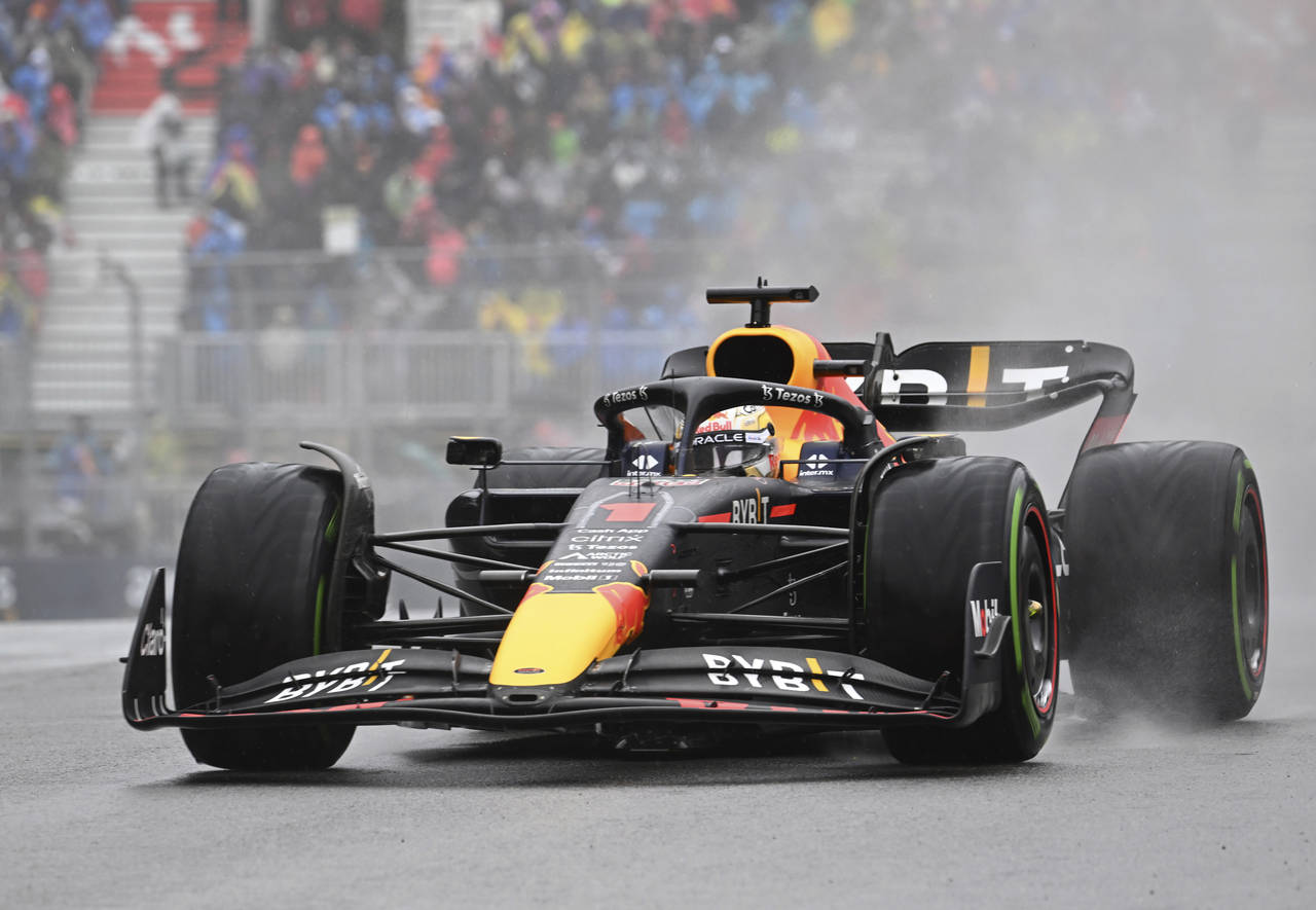 Red Bull Racing Max Verstappen of the Netherlands, drives during the third practice session  during...