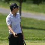 
              Joaquin Niemann, of Chile, watches his putt on the 13th green during the final round of the Memorial golf tournament Sunday, June 5, 2022, in Dublin, Ohio. (AP Photo/Darron Cummings)
            