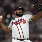 
              Atlanta Braves relief pitcher Kenley Jansen works in the eighth inning of a baseball game against the San Francisco Giants, Monday, June 20, 2022, in Atlanta. (AP Photo/Hakim Wright Sr.)
            