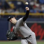
              New York Yankees starting pitcher Jordan Montgomery throws to a Tampa Bay Rays batter during the first inning of a baseball game Wednesday, June 22, 2022, in St. Petersburg, Fla. (AP Photo/Scott Audette)
            