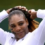 
              Serena Williams of the US during a practice session ahead of the 2022 Wimbledon Championship at the All England Lawn Tennis and Croquet Club, Wimbledon, London, Saturday, June 25, 2022. (John Walton/PA via AP)
            