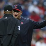 
              Cleveland Guardians manager Terry Francona argues a call with umpire Jeremie Rehak during the sixth inning of the team's baseball game against the Oakland Athletics, Thursday, June 9, 2022, in Cleveland. Francona was ejected. (AP Photo/Ron Schwane)
            