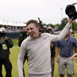 
              Matthew Fitzpatrick, of England, reacts after winning the U.S. Open golf tournament at The Country Club, Sunday, June 19, 2022, in Brookline, Mass. (AP Photo/Charles Krupa)
            
