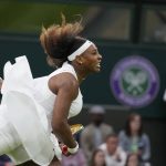 
              FILE - Serena Williams serves to Aliaksandra Sasnovich of Belarus during the women's singles first round match on day two of the Wimbledon Tennis Championships in London, Tuesday June 29, 2021. Serena Williams plans to make her return to singles competition via a wild-card entry at Wimbledon. (AP Photo/Kirsty Wigglesworth, File)
            