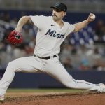 
              Miami Marlins relief pitcher Tanner Scott aims a pitch in the ninth inning of a baseball game against the Washington Nationals, Thursday, June 9, 2022, in Miami. (AP Photo/Marta Lavandier)
            