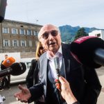 
              The former president of the World Football Association (FIFA), Joseph Blatter, speaks as he arrives at the Swiss Federal Criminal Court in Bellinzona, Switzerland, Wednesday, June 8, 2022. Blatter and the former president of the the European Football Association (UEFA), Michel Platini, will stand trial before the Federal Criminal Court from Wednesday, over a suspicious two-million payment. (Alessandro Crinari/Keystone via AP)
            