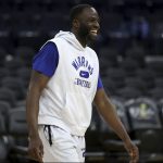 
              Golden State Warriors forward Draymond Green smiles during NBA basketball practice in San Francisco, Wednesday, June 1, 2022. The Warriors are scheduled to host the Boston Celtics in Game 1 of the NBA Finals on Thursday. (AP Photo/Jed Jacobsohn)
            