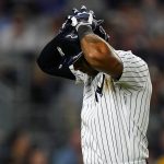 
              New York Yankees' Aaron Hicks reacts after lining out to third base during the eleventh inning of a baseball game against the Chicago Cubs, Friday, June 10, 2022, in New York. (AP Photo/Frank Franklin II)
            