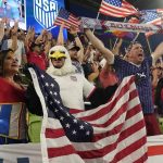 
              U.S. fans cheer before the team's CONCACAF Nations League soccer match against Grenada in Austin, Texas, Friday, June 10, 2022. (AP Photo/Chuck Burton)
            