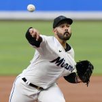 
              Miami Marlins starting pitcher Pablo Lopez throws during the second inning of a baseball game against the Colorado Rockies, Wednesday, June 22, 2022, in Miami. (AP Photo/Lynne Sladky)
            