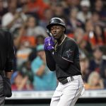
              Miami Marlins' Jazz Chisholm Jr. celebrates after hitting a two-run home run against the Houston Astros during the fifth inning of a baseball game Friday, June 10, 2022, in Houston. (AP Photo/David J. Phillip)
            