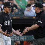 
              Chicago White Sox manager Tony La Russa, left, talks with umpire Marvin Hudson after the benches cleared  during the second inning of the team's baseball game against the Baltimore Orioles in Chicago, Friday, June 24, 2022. (AP Photo/Nam Y. Huh)
            