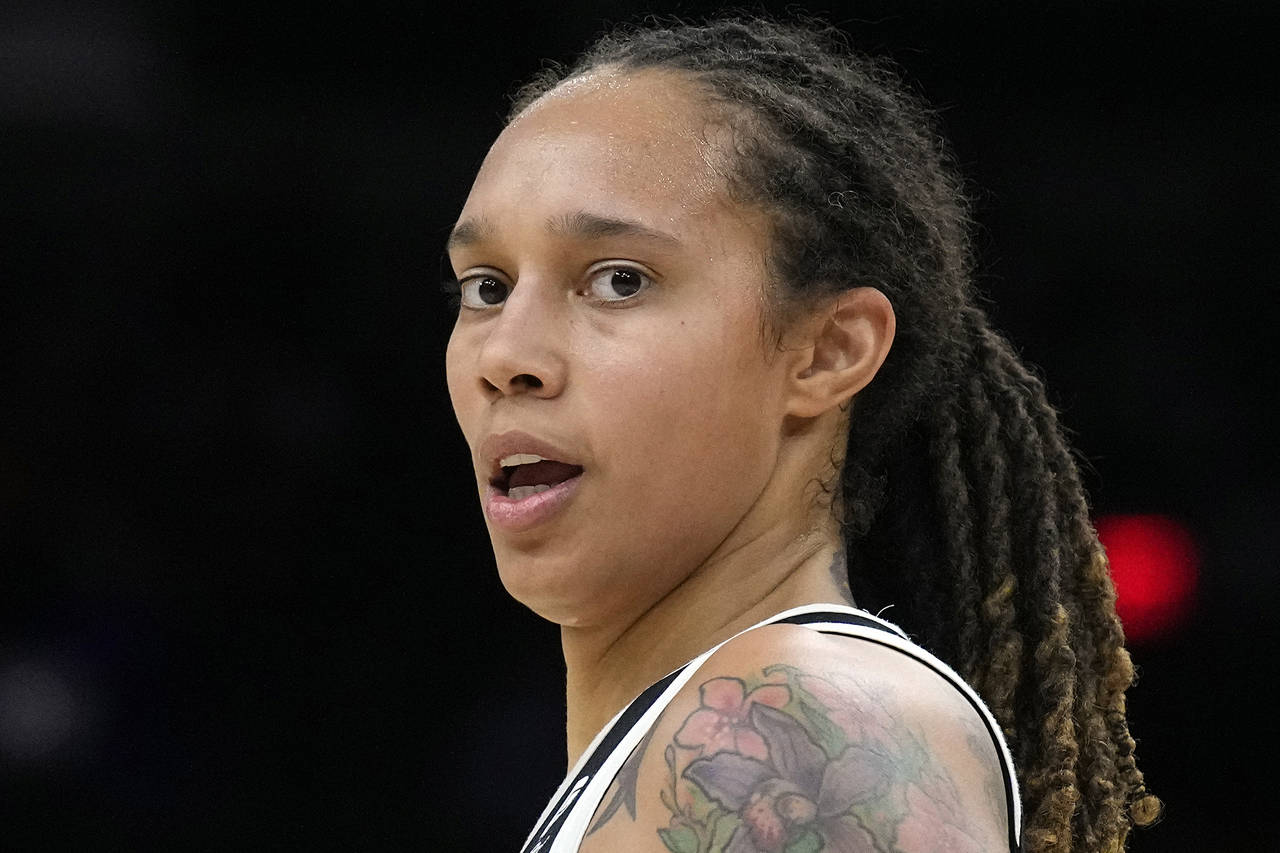 FILE - Phoenix Mercury center Brittney Griner is shown during the first half of Game 2 of basketbal...