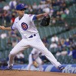 
              Chicago Cubs starting pitcher Kyle Hendricks delivers during the first inning of the team's baseball game against the Milwaukee Brewers on Wednesday, June 1, 2022, in Chicago. (AP Photo/Charles Rex Arbogast)
            