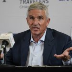 
              PGA Tour Commissioner Jay Monahan speaks during a news conference before the start of the Travelers Championship golf tournament at TPC River Highlands, Wednesday, June 22, 2022, in Cromwell, Conn. (AP Photo/Seth Wenig)
            