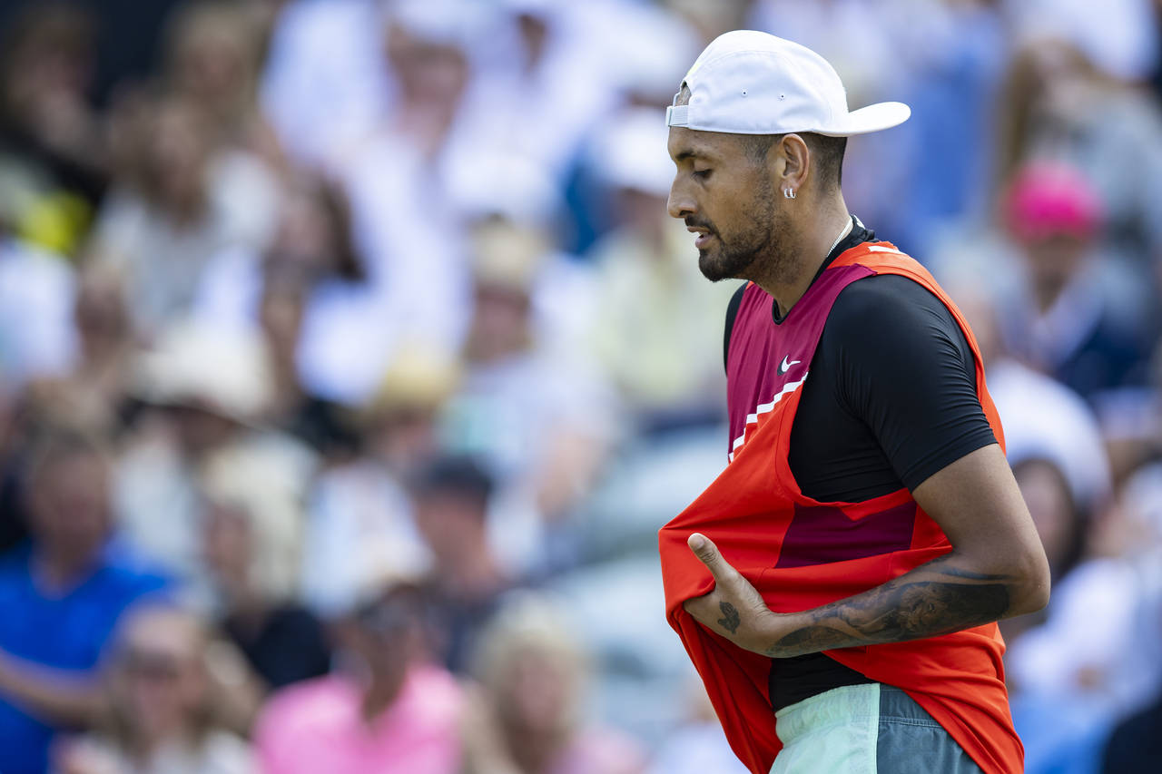 Australia's Nick Kyrgios reacts during his ATP tennis semifinals match against Britain's Andy Murra...