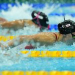 
              Summer McIntosh of Canada competes during the women's 400m individual medley at the 19th FINA World Championships in Budapest, Hungary, Saturday, June 25, 2022. (AP Photo/Petr David Josek)
            