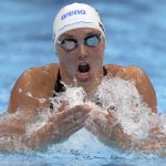 
              FILE - Katinka Hosszu of Hungary swims in a heat during the women's 200-meter individual medley at the 2020 Summer Olympics, July 26, 2021, in Tokyo, Japan. The world swimming championships start in Budapest on Saturday June 18, 2022. Three-time Olympic champion Hosszu will be competing in her eighth worlds and it could be her last. (AP Photo/Matthias Schrader, File)
            