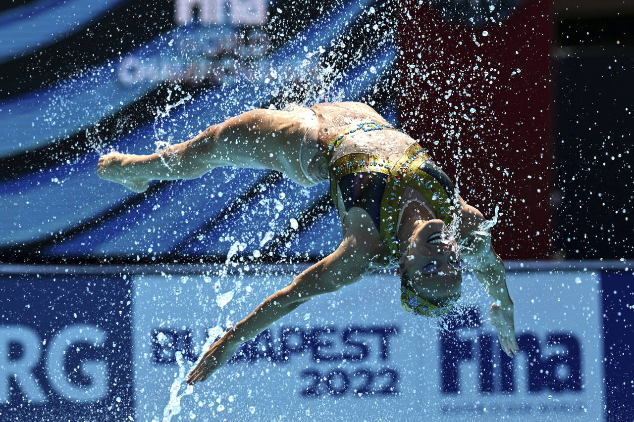 Team Brazil competes during mixed duet technical of artistic swimming at the 19th FINA World Champi...