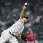 
              New York Yankees' Clay Holmes pitches during the ninth inning in the second baseball game of a doubleheader against the Los Angeles Angels, Thursday, June 2, 2022, in New York. (AP Photo/Frank Franklin II)
            