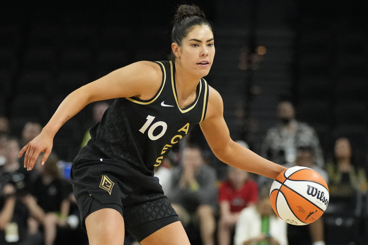 Kelsey Plum of the Las Vegas Aces celebrates during the 2022 WNBA