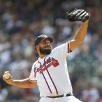
              Atlanta Braves relief pitcher Kenley Jansen throws in the ninth inning of a baseball game against the Pittsburgh Pirates, Sunday, June 12, 2022, in Atlanta. (AP Photo/Hakim Wright Sr.)
            