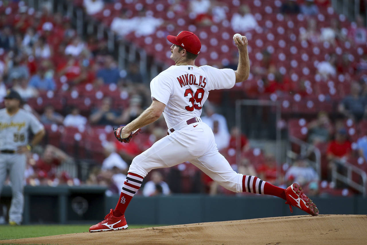 St. Louis Cardinals starting pitcher Miles Mikolas (39) throws during the first inning in the secon...
