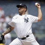 
              New York Yankees pitcher Nestor Cortes throws during the first inning of the first baseball game of a doubleheader against the Los Angeles Angels on Thursday, June 2, 2022, in New York. (AP Photo/Adam Hunger)
            