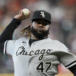 
              Chicago White Sox starting pitcher Johnny Cueto throws during the first inning of a baseball game against the Houston Astros Saturday, June 18, 2022, in Houston. (AP Photo/David J. Phillip)
            