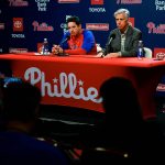 
              Philadelphia Phillies president of baseball operations Dave Dombrowski, right, and Phillies interim manager Rob Thomson take part in a news conference in Philadelphia, Friday, June 3, 2022. Joe Girardi was fired by the Phillies on Friday, after his team's terrible start, becoming the first major league manager to lose his job this season.  (AP Photo/Matt Rourke)
            