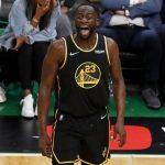 
              Golden State Warriors forward Draymond Green (23) reacts during the fourth quarter of Game 3 of basketball's NBA Finals, against the Boston Celtics, Wednesday, June 8, 2022, in Boston. (AP Photo/Michael Dwyer)
            