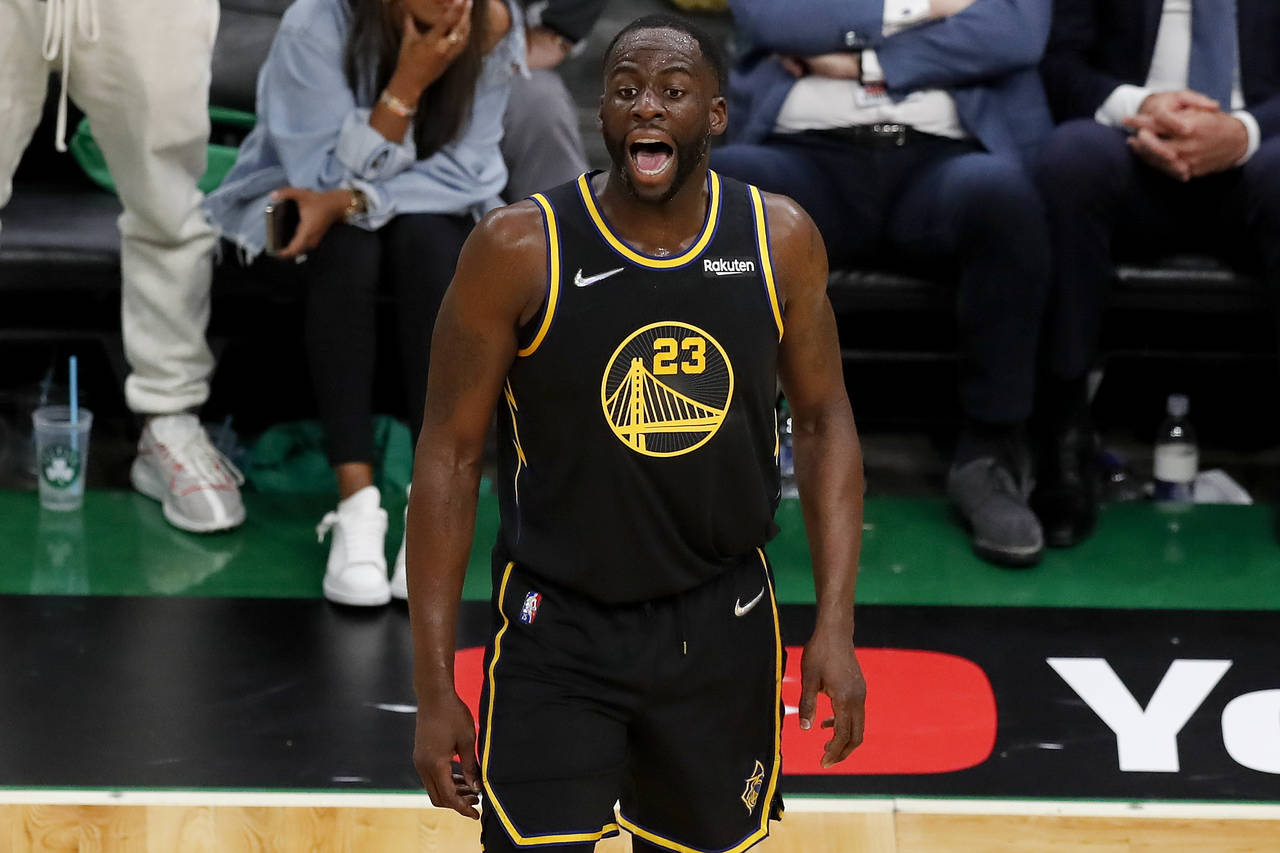 Golden State Warriors forward Draymond Green (23) reacts during the fourth quarter of Game 3 of bas...