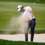 
              Patrick Cantlay shoots out of the bunker on the ninth hole during the second round of the Travelers Championship golf tournament at TPC River Highlands, Friday, June 24, 2022, in Cromwell, Conn. (AP Photo/Seth Wenig)
            