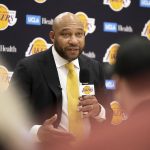 
              New Los Angeles Lakers head coach Darvin Ham speaks at a news conference Monday, June 6, 2022, in El Segundo, Calif. (David Crane/The Orange County Register via AP)
            