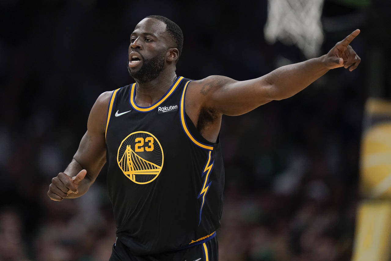 Golden State Warriors forward Draymond Green (23) reacts during the second quarter of Game 4 of bas...