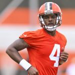 
              Cleveland Browns quarterback Deshaun Watson runs on the field during an NFL football practice at the team's training facility Wednesday, June 8, 2022, in Berea, Ohio. (AP Photo/David Richard)
            