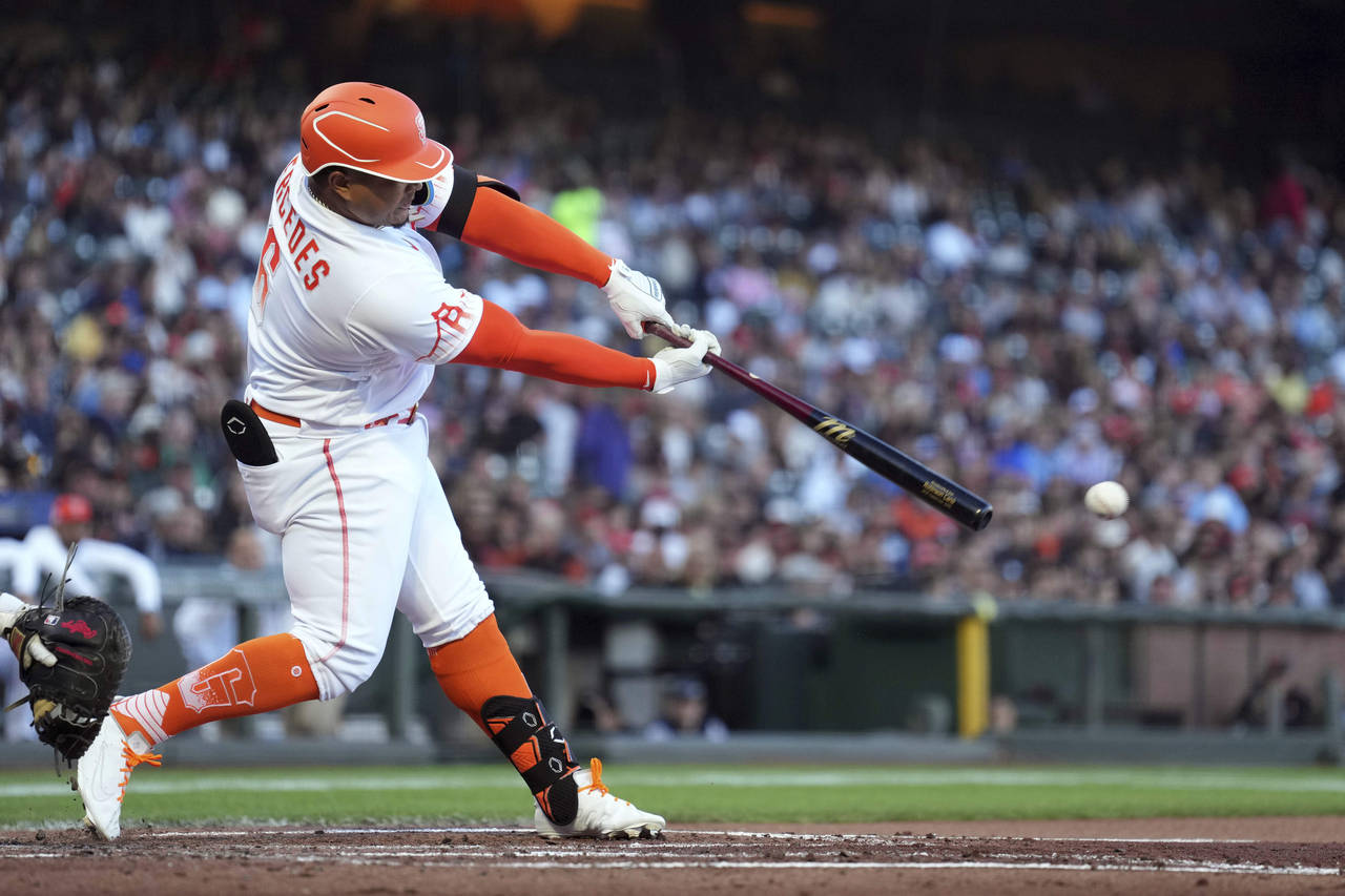 Yermin Mercedes of the San Francisco Giants bats against the Chicago