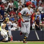 
              St. Louis Cardinals' Nolan Arenado hits a two-run home run during the sixth inning of a baseball game against the Milwaukee Brewers Wednesday, June 22, 2022, in Milwaukee. (AP Photo/Morry Gash)
            