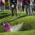 
              Cam Davis, of Australia, hits out of a bunker on the 18th hole during the third round of the Travelers Championship golf tournament at TPC River Highlands, Saturday, June 25, 2022, in Cromwell, Conn. (AP Photo/Seth Wenig)
            