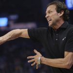 
              FILE - Utah Jazz head coach Quin Snyder yells to his team during the first half of an NBA basketball game against the Golden State Warriors in San Francisco, April 2, 2022. Snyder resigned Sunday, June 5, 2022, as coach of the Jazz, ending an eight-year run where the team won nearly 60% of its games but never got past the second round of the playoffs. (AP Photo/Jed Jacobsohn, File)
            