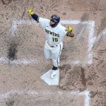 
              Milwaukee Brewers' Tyrone Taylor reacts after hitting a three-run home run during the fourth inning of a baseball game against the St. Louis Cardinals Thursday, June 23, 2022, in Milwaukee. (AP Photo/Morry Gash)
            