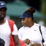 
              Serena Williams walks to the practice courts ahead of the 2022 Wimbledon Championships at the All England Lawn Tennis and Croquet Club, Wimbledon, england, Thursday June 23, 2022. (Steven Paston/PA via AP)
            