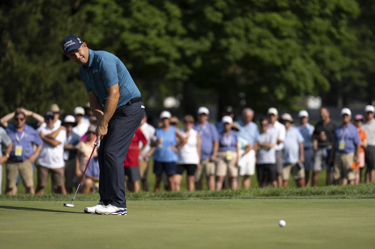 Padraig Harrington putts on the eighth hole Saturday, June 25, 2022, during the third round of the ...
