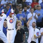 
              Chicago Cubs' Willson Contreras (40) celebrates with Christopher Morel after Contreras hit a two-run home run against the St. Louis Cardinals during the first inning of a baseball game Thursday, June 2, 2022, in Chicago. (AP Photo/Paul Beaty)
            