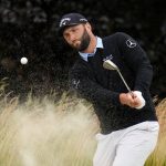 
              Jon Rahm, of Spain, hits on the fifth hole during the third round of the U.S. Open golf tournament at The Country Club, Saturday, June 18, 2022, in Brookline, Mass. (AP Photo/Julio Cortez)
            