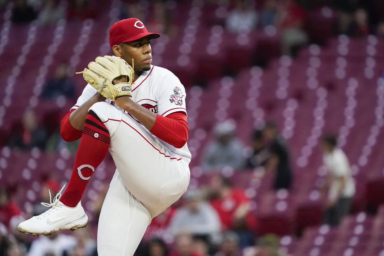 Cincinnati Reds starting pitcher Hunter Greene throws during the fifth inning of the team's basebal...